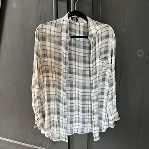 ARITZIA Babaton 100% silk button down blouse - grey/white plaid